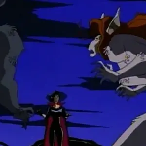 Lucas wolf and Elaine wolf fight Cybersix
(screenshot from episode 10: Full Moon Fascination)