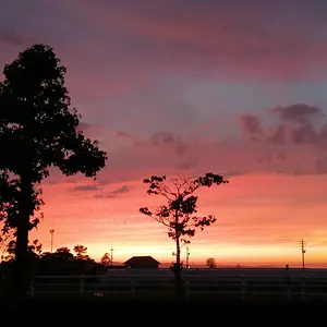 Sunset in front of the house.