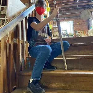 Posing on Steps With Cool Sword