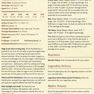 D&D 5E Ratholos Stat Block