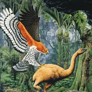 NZ Giant Eagle attacking Moa