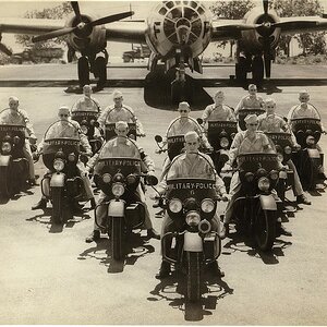 Military police on Harley-Davidson 74s