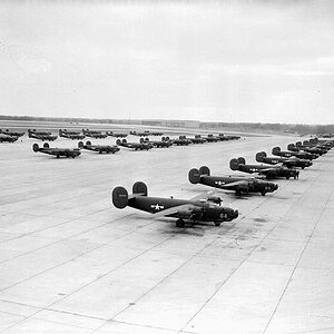 B-24 BOMBERS COMPLETED ON RUNWAY