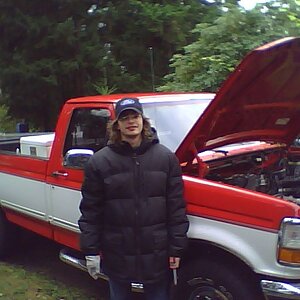 my 1995 ford f-150 xlt, regular cab, 4x4, 5 speed maual, 5.0 v8 302