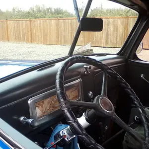 interior of the picture of the older blue truck