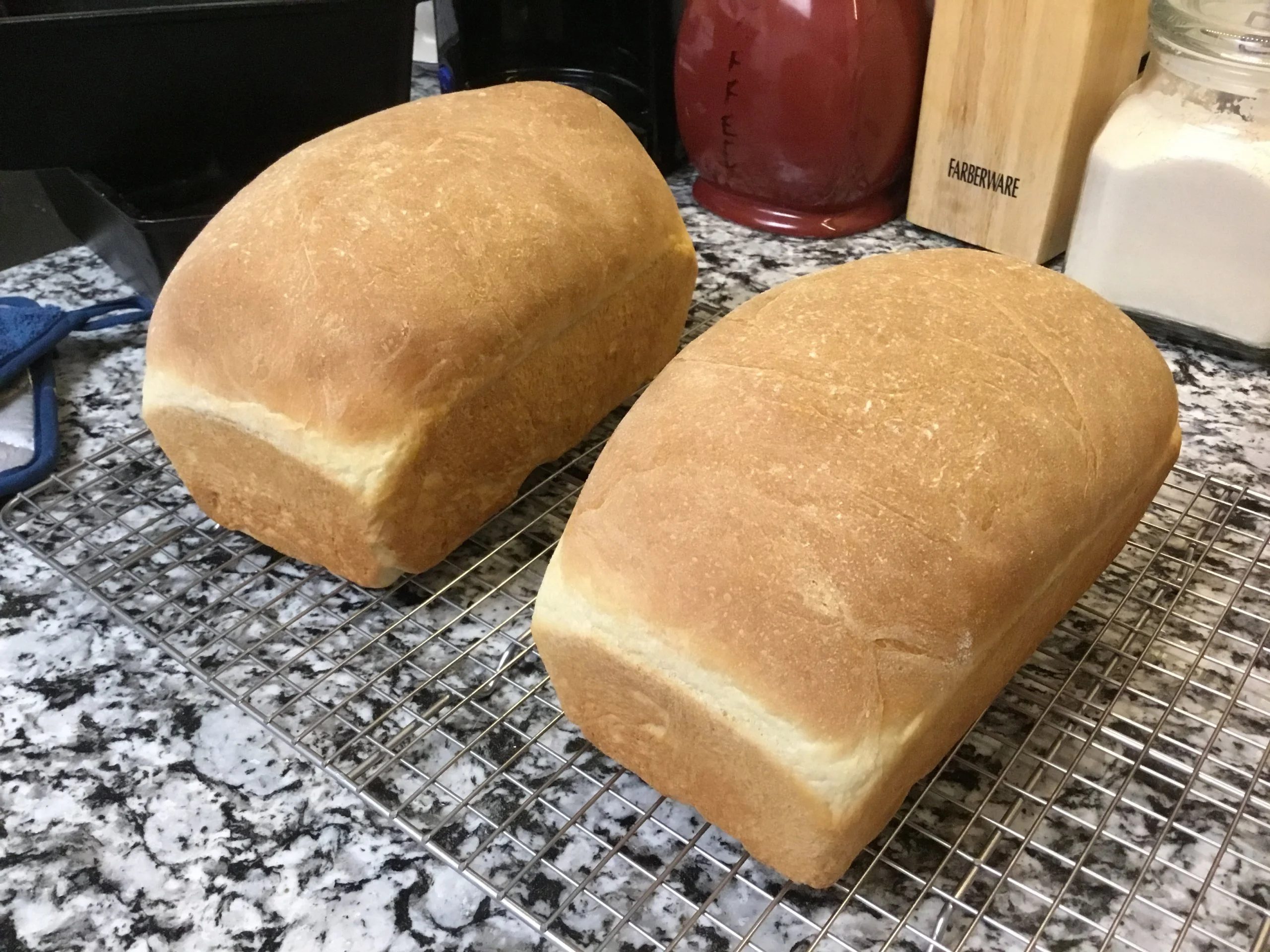 Baked bread fresh out of the pans