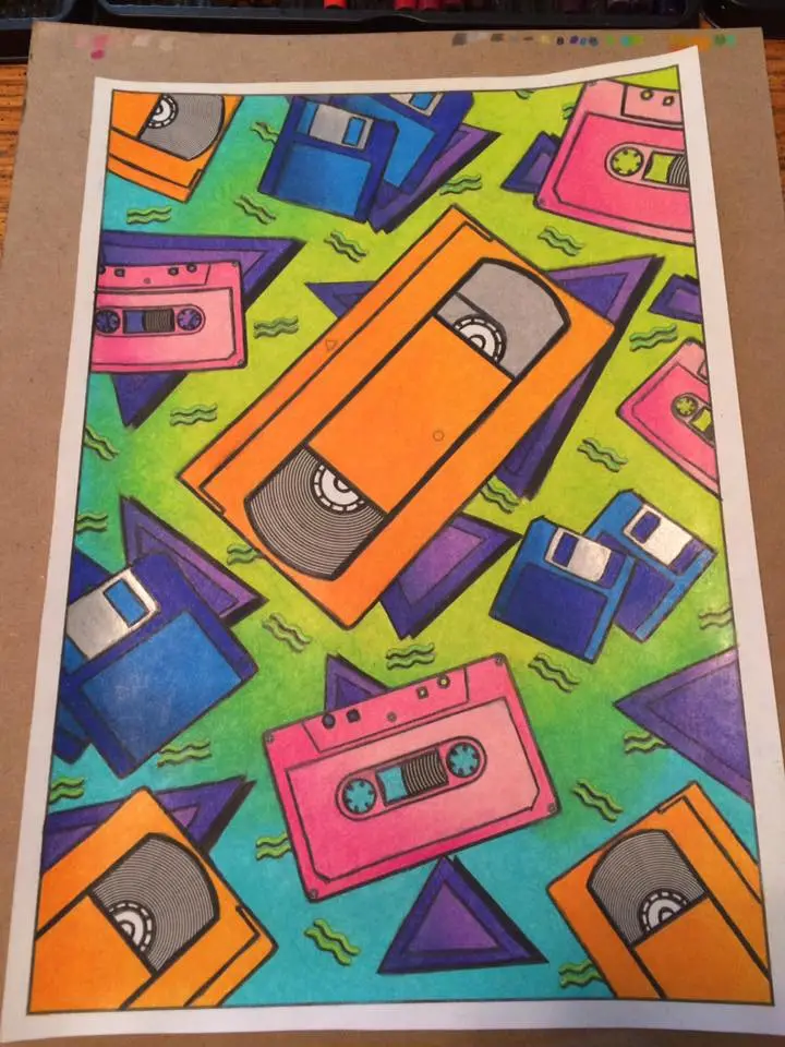 Coloring page from an 80s coloring book