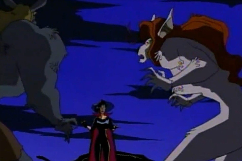 Lucas wolf and Elaine wolf fight Cybersix
(screenshot from episode 10: Full Moon Fascination)