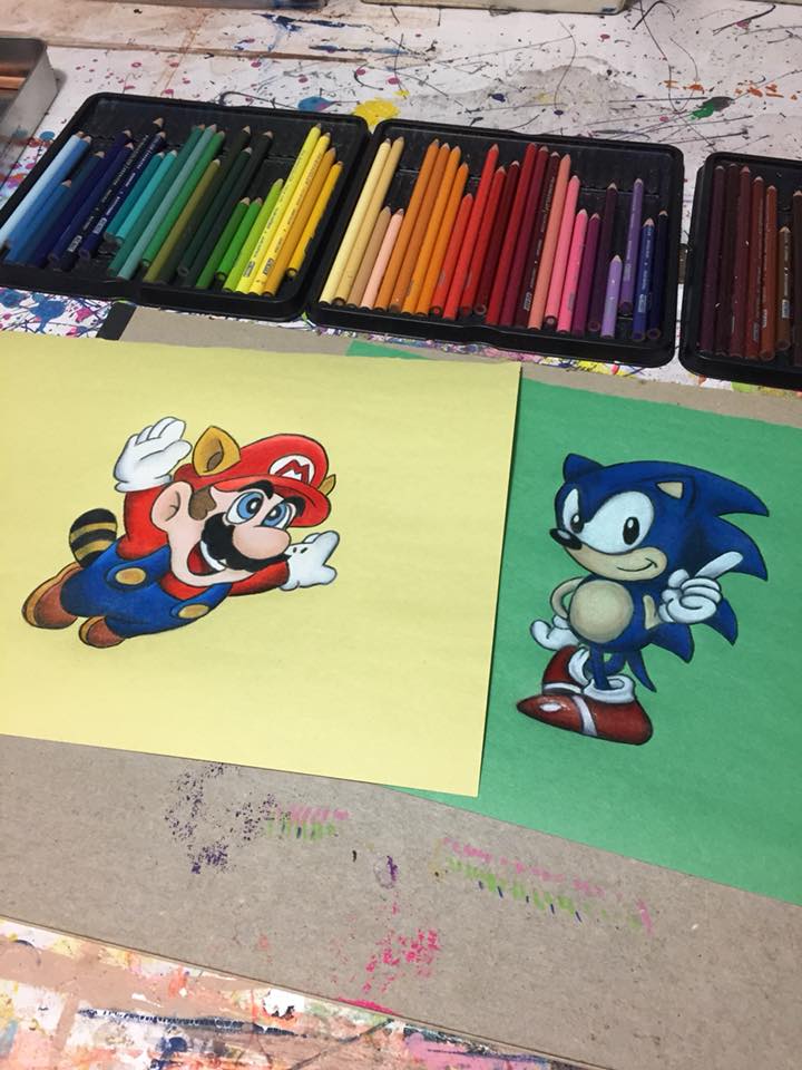 Mario Vs. Sonic colored pencil