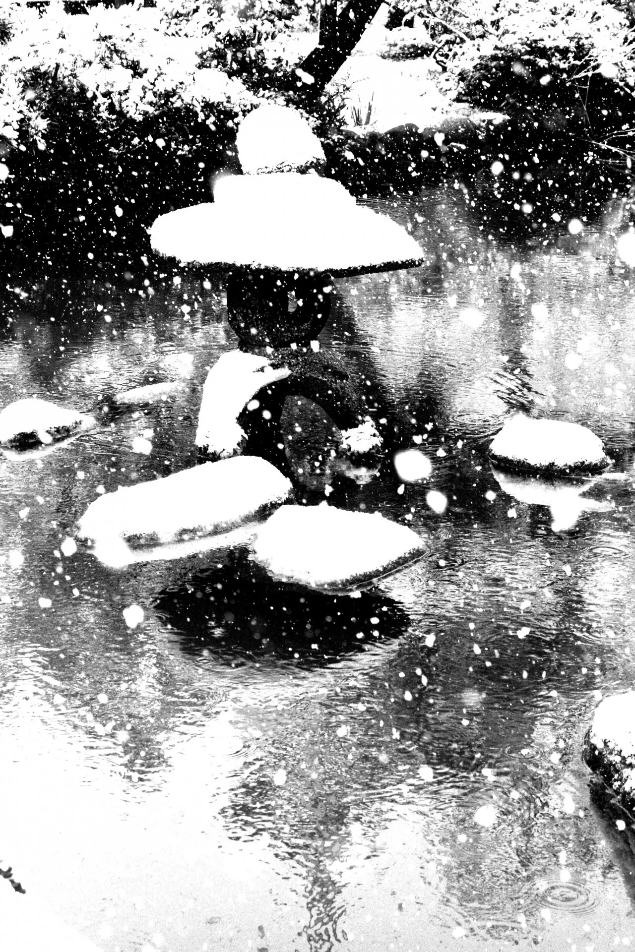 Snow covered Japanese lantern