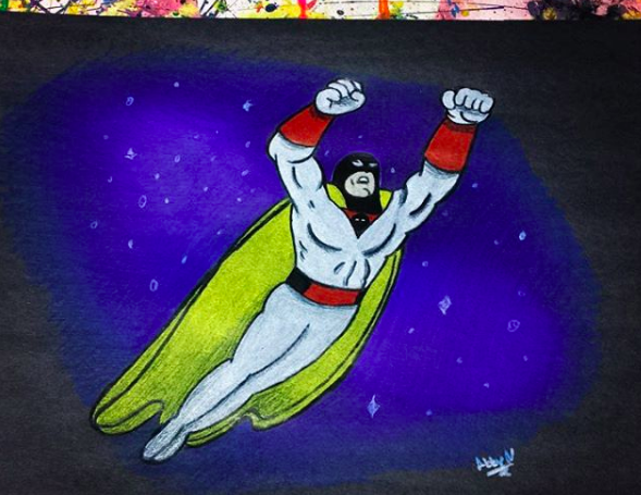 Space Ghost colored pencil drawing