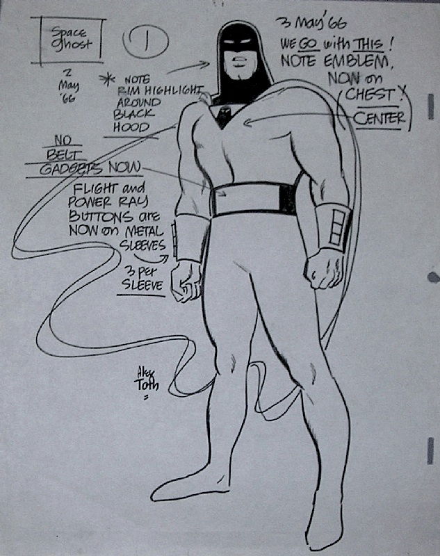 Original Model Sheet for Space Ghost, Final Design, by Alex Toth, in C E's  Hanna Barbera Studio Pt. 2 - Storyboards, Model Drawings, & Animation  Drawings, 1950s and 1960s Comic Art Gallery Room