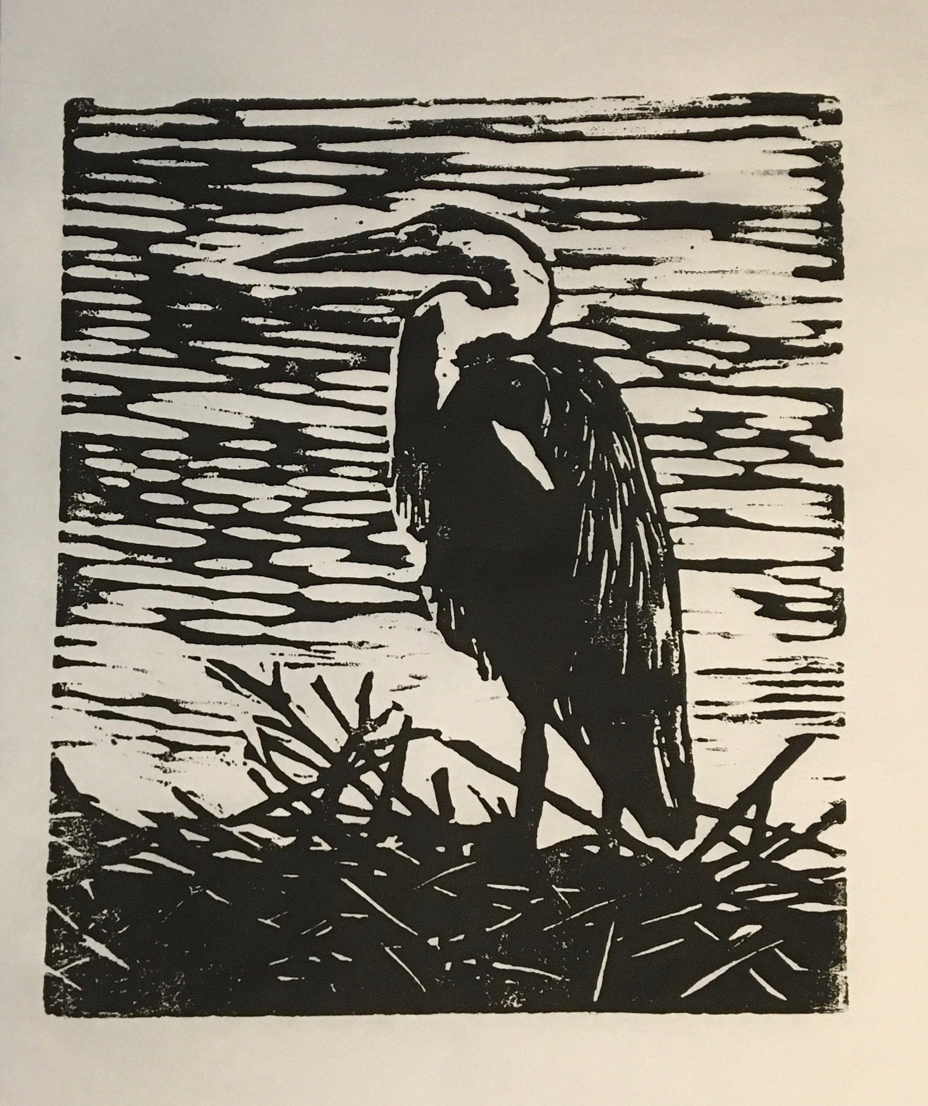 Woodcut Print of a Heron Titled the Guardian by - Etsy