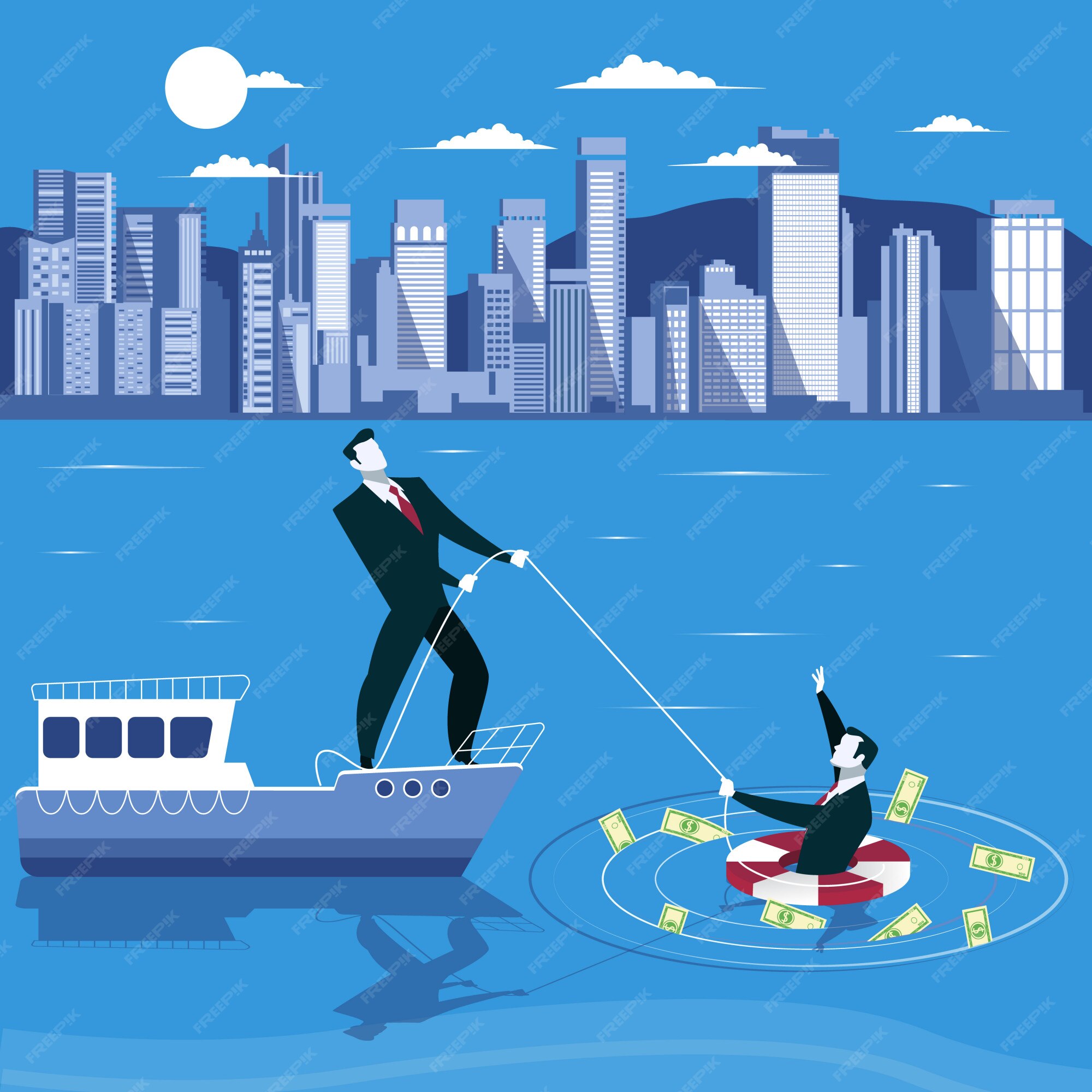 Premium Vector | Businessman is drowning and ask for help from his partner
